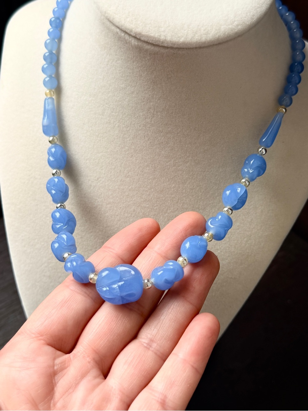 Blue Chalcedony Bead Necklace - Women Jewelry